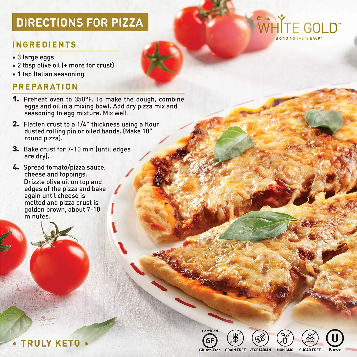 Extra White Gold Pizza, Bread and Biscuit Mix, Keto Baking Mix, Low carb Pizza mix, No sugar added, Gluten Free, Grain Free, Wheat Free, Diabetic, Atkins and WW Friendly (3g net carbs, 12 Servings)
