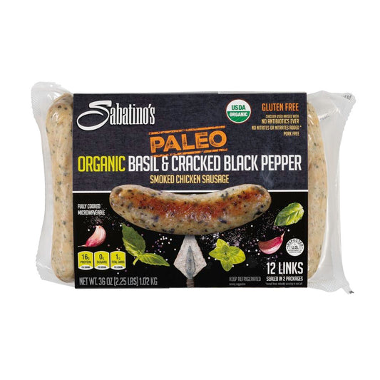 Sabatino's Paleo Organic Chicken Sausage, Basil & Cracked Black Pepper, 36 oz, 12 ct