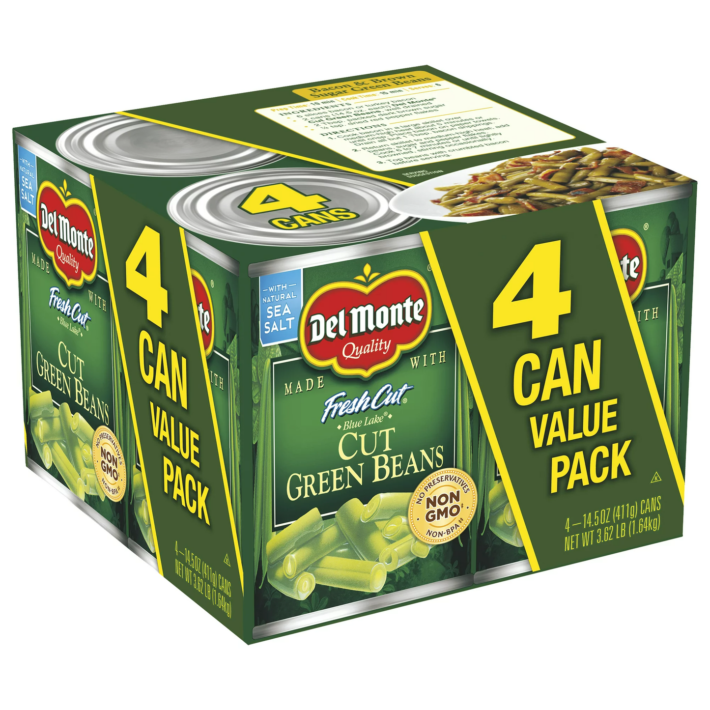 Del Monte Mixed Green Beans, Vegetables, 14.5 oz (4 Cans)