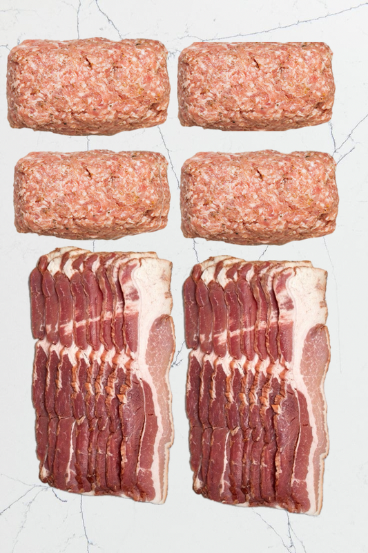 USDA Breakfast Mix, 2lb Bacon, 4lb Breakfast Sausage | $6.49/lb