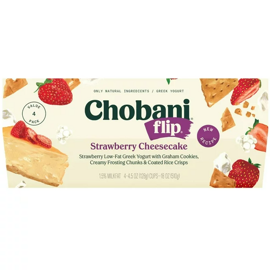 Chobani® Flip® Low-Fat Greek Yogurt, Strawberry Cheesecake 4.5oz 4-pack