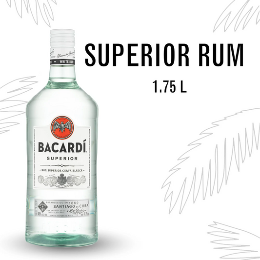 Bacardi Superior White Rum, Gluten Free, 1.75 L Bottle, ABV 40%