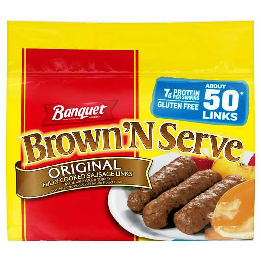 Banquet Brown 'N Serve Fully Cooked Original Sausage Links, 32 oz, 50 Ct (Frozen)