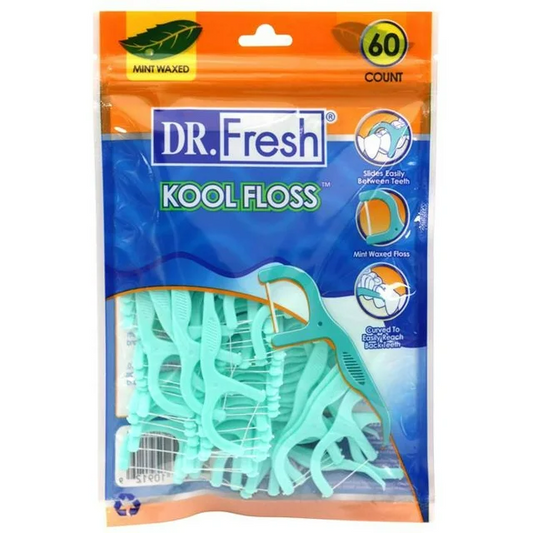 Dr. Fresh Kool Floss, Mint Waxed Dental Flossers, 60 Count