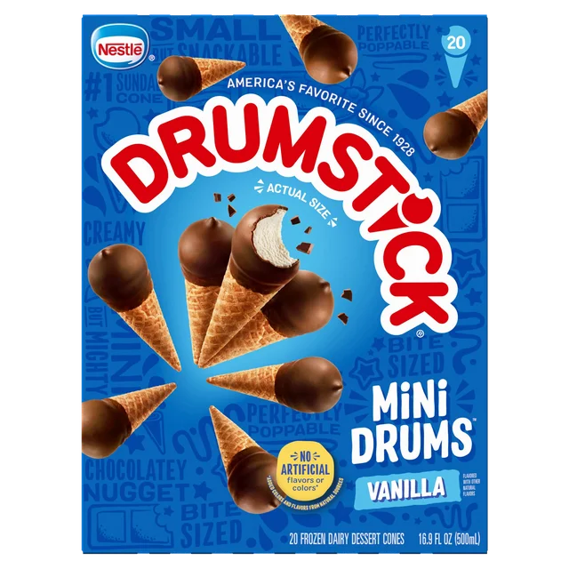 Drumstick Mini Drums Vanilla Sundae Ice Cream Cones, 20 Ct