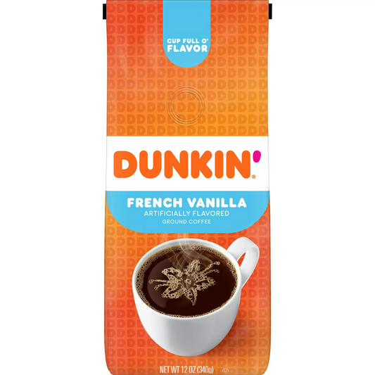 Dunkin French Vanilla Artificially Flavored Coffee, Ground Coffee, 12 Oz Bag