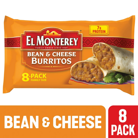 El Monterey Bean & Cheese Burritos, 32 oz, 8 Count (Frozen)