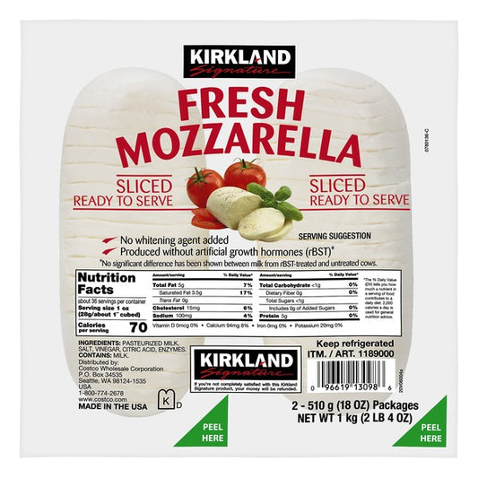 Kirkland Signature Fresh Sliced Mozzarella, 2 x 18 oz