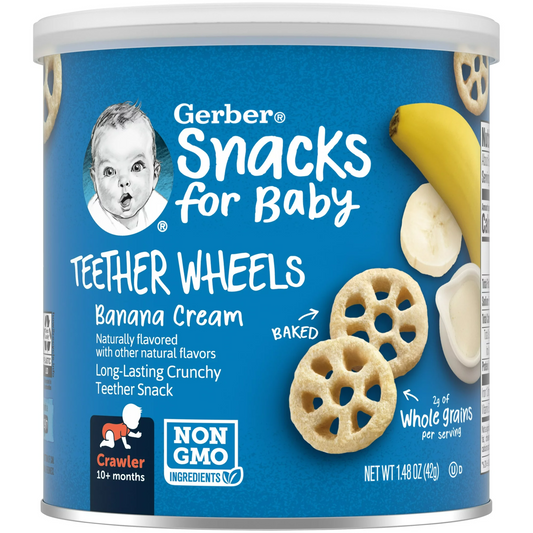Gerber Snacks for Baby Teether Wheels, Banana Cream, 1.48 oz Canister