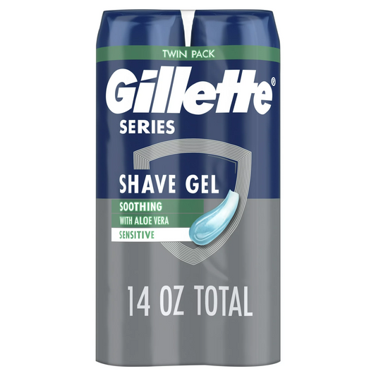 Gillette Series Soothing Shave Gel for Men with Aloe Vera, Twin Pack, 14 oz