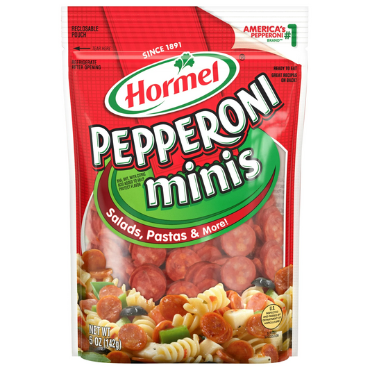 HORMEL, Pepperoni Minis, Pizza Topping, Gluten Free, Original, 5 Oz Bag