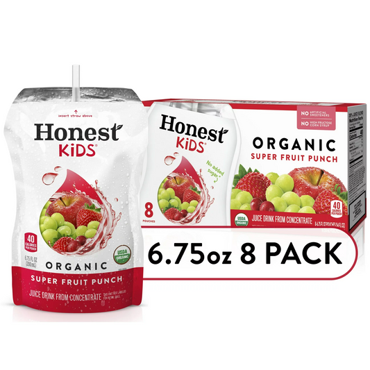 Honest Kids Organic Super Fruit Punch Juice, 6.75 fl oz, 8 Pouches