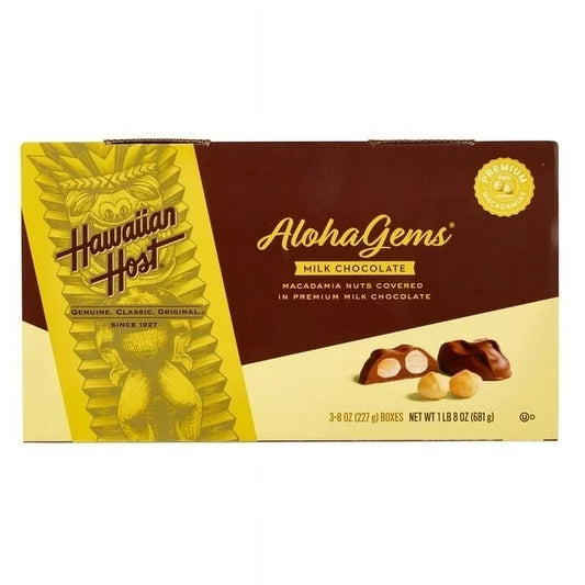 Hawaiian Host Aloha Gems, Milk Chocolate Covered Macadamia Nuts, 8 oz, 3 ct