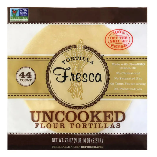 Tortilla Fresca Non GMO Uncooked Flour Tortillas 44ct- Franco Foods 78oz Preservative Free