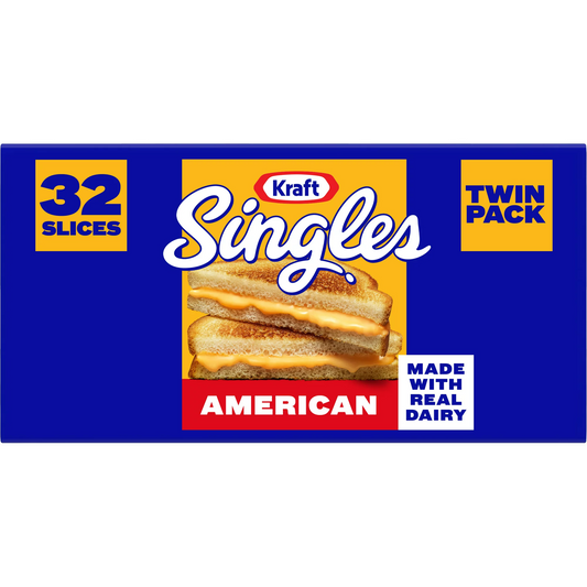 Kraft Singles American Cheese Slices Twin Pk, 32 Ct Pk Plastic Refrigerated/ Chilled