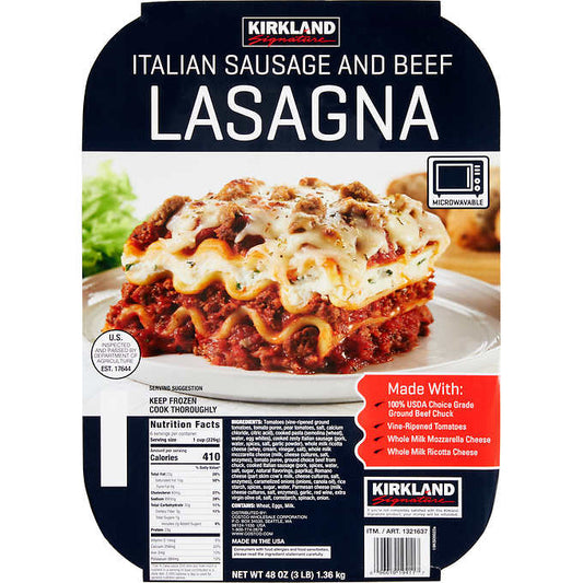 Kirkland Signature Italian Sausage & Beef Lasagna, 3 lbs, 2 ct