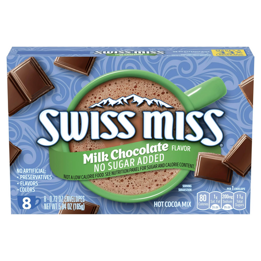 Swiss Miss No Sugar Added Milk Chocolate Flavored Hot Cocoa Mix, 8 Packets