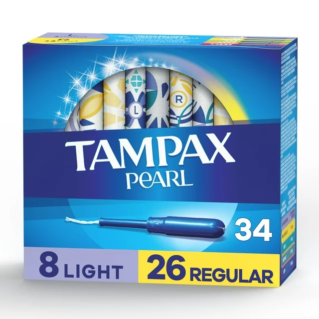 Tampax Pearl Tampons Duo Multipack with LeakGuard Braid, Light/Regular Absorbency, 34 Ct