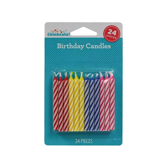 Way to Celebrate! Spiral Birthday Candles, Assorted Colors, 24 Pieces