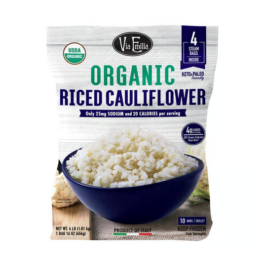 Via Emilia Organic Riced Cauliflower, 4 x 16 oz Steamable Bags