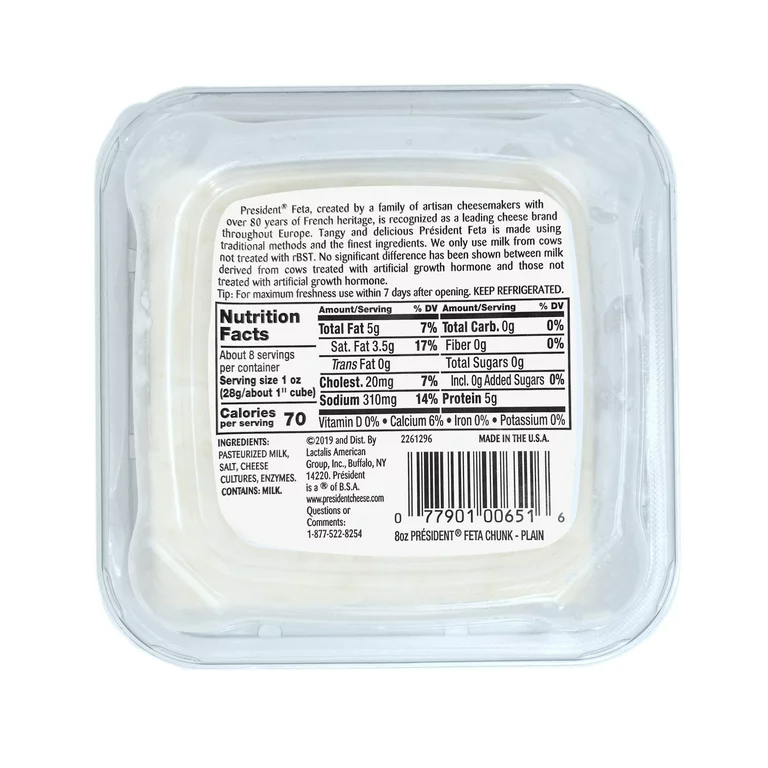 President All-Natural Feta Cheese Block, 8 oz (Refrigerated)