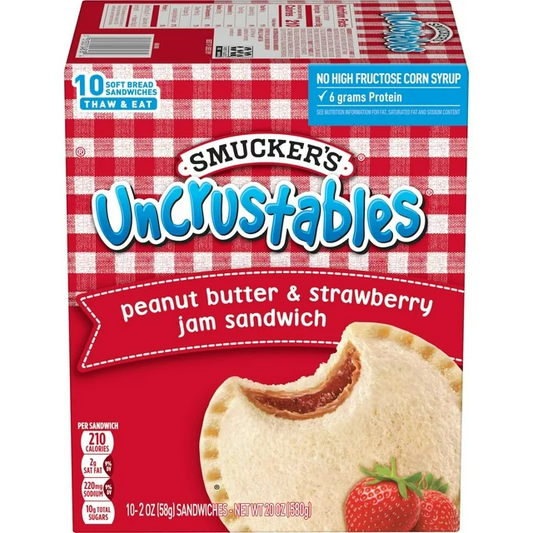 Smucker's Uncrustables Peanut Butter & Strawberry Jam Sandwich, 20 oz, 10 Count (Frozen)