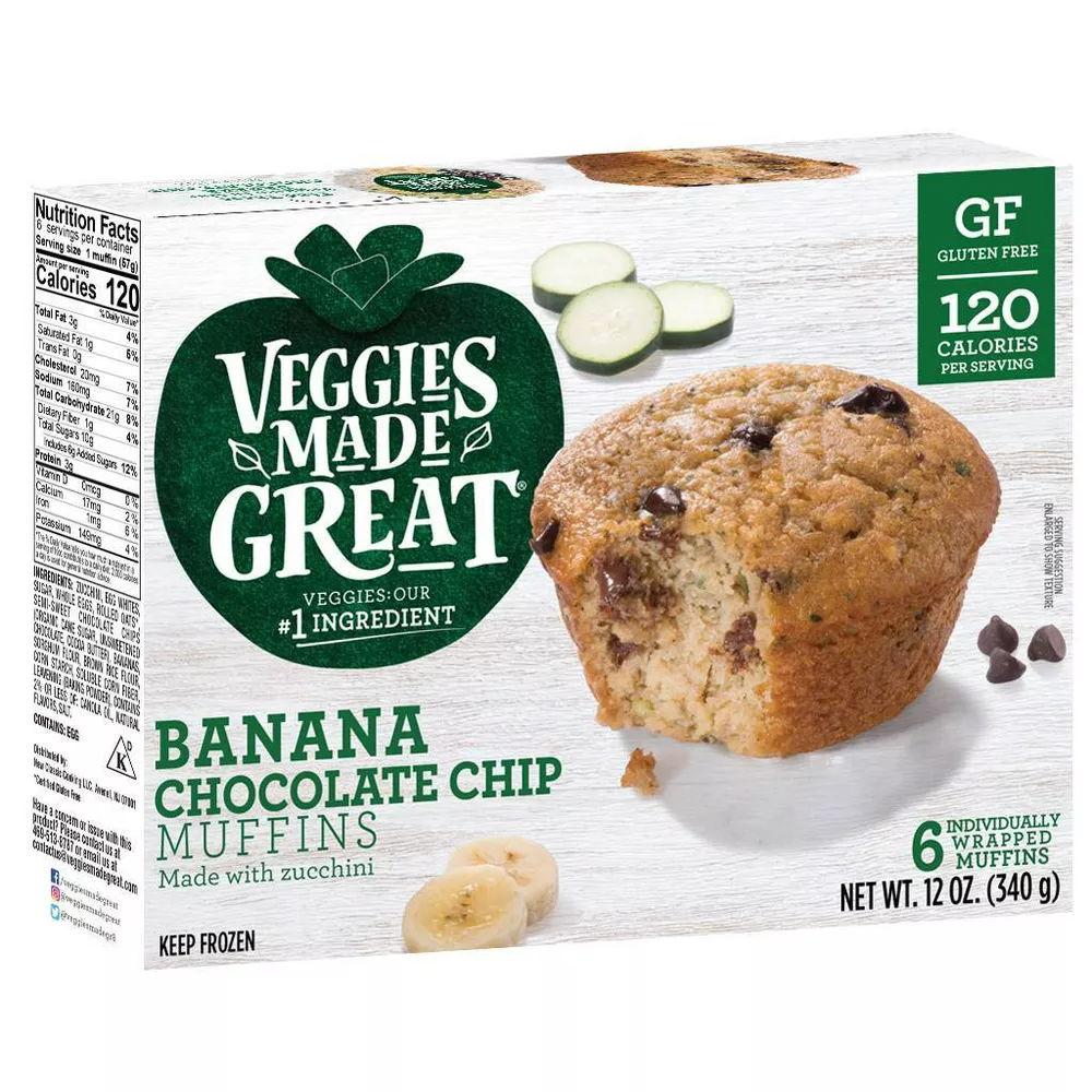 Garden Lites Gluten Free Veggies Made Great Frozen Banana Chocolate Chip Muffins - 12oz/6ct