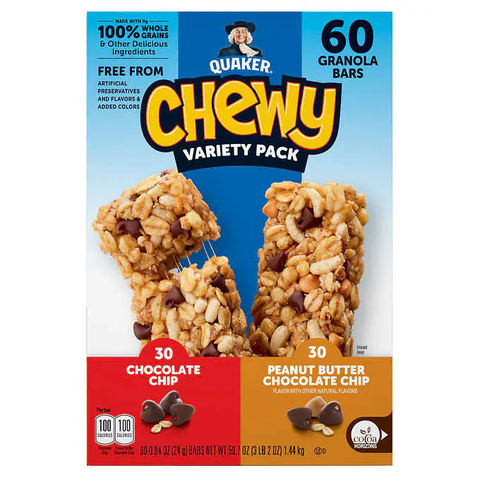 Quaker Chewy Granola Bars, Variety Pack, 0.84 oz, 60-count