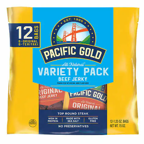 Pacific Gold Beef Jerky, Variety Pack, 15 oz, 12-count