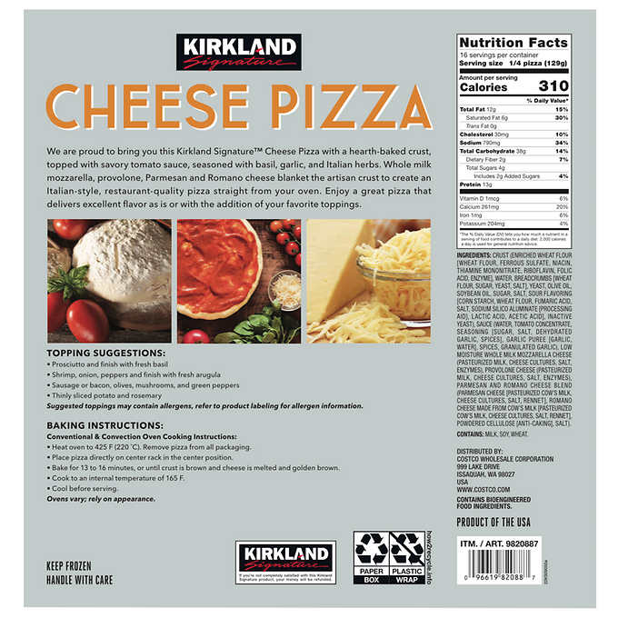 Kirkland Signature Cheese Pizza, 18.25 oz, 4 ct