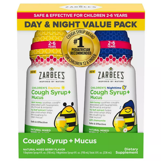 Zarbee’s Kids Cough + Mucus Day/Night with Honey, Ivy Leaf, Zinc & Elderberry - Mixed Berry - 8 fl oz