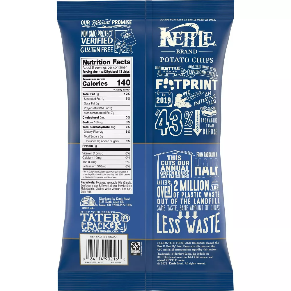 Kettle Brand Sea Salt and Vinegar Kettle Potato Chips - 7.5oz