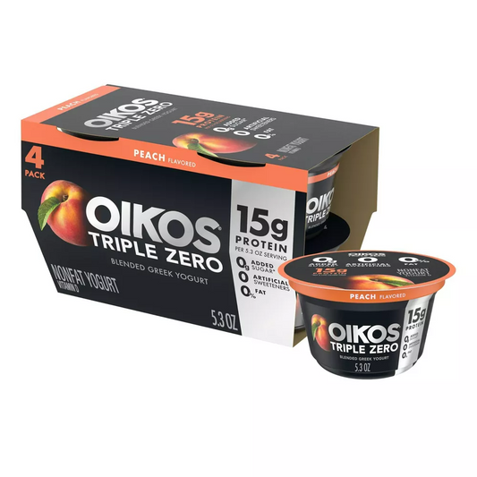 Oikos Triple Zero Peach Greek Yogurt - 4ct/5.3oz Cups