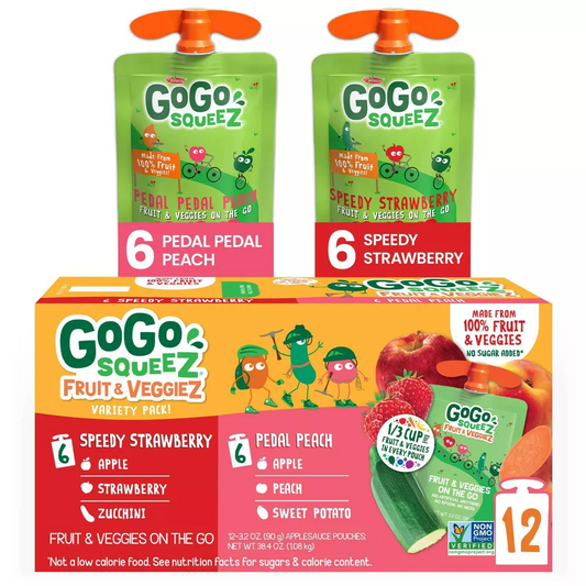 GoGo squeeZ Fruit & VeggieZ, Variety Peach/Strawberry - 3.2oz/12ct
