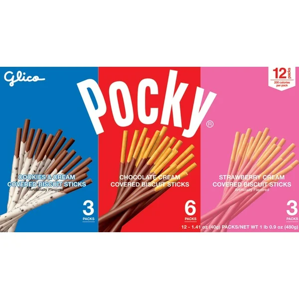 Pocky Cream Covered Biscuit Sticks, Variety Pack, 1.41 oz, 12 ct