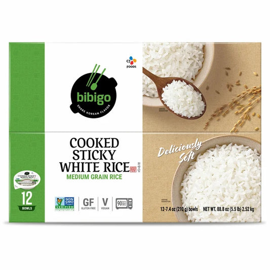 Bibigo, Cooked Sticky White Rice Bowls, Medium Grain, 7.4 oz, 12-Count