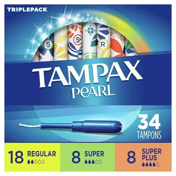 Tampax Pearl Tampons Triple Pack Unscented | Reg, Sup, Sup Plus, 34 Count