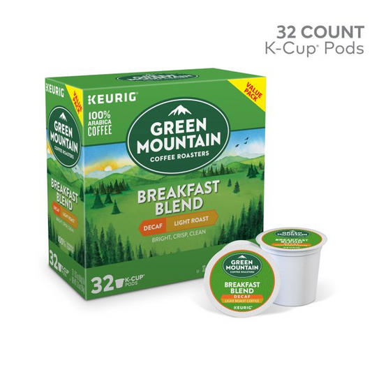 Green Mountain Coffee Decaf Breakfast Blend K-Cup Pods | Light Roast | 32 count