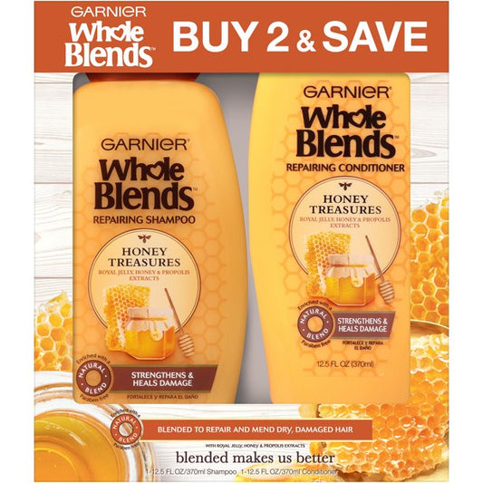 Garnier Whole Blends Honey Treasures Shampoo and Conditioner Set | For Damaged Hair, 2 Count