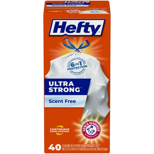 Hefty Ultra Strong Tall Kitchen Trash Bags | Unscented, 13 gallons, 40 Count