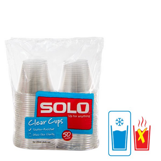 Solo Disposable Plastic Cups | Clear, 9oz, 50ct