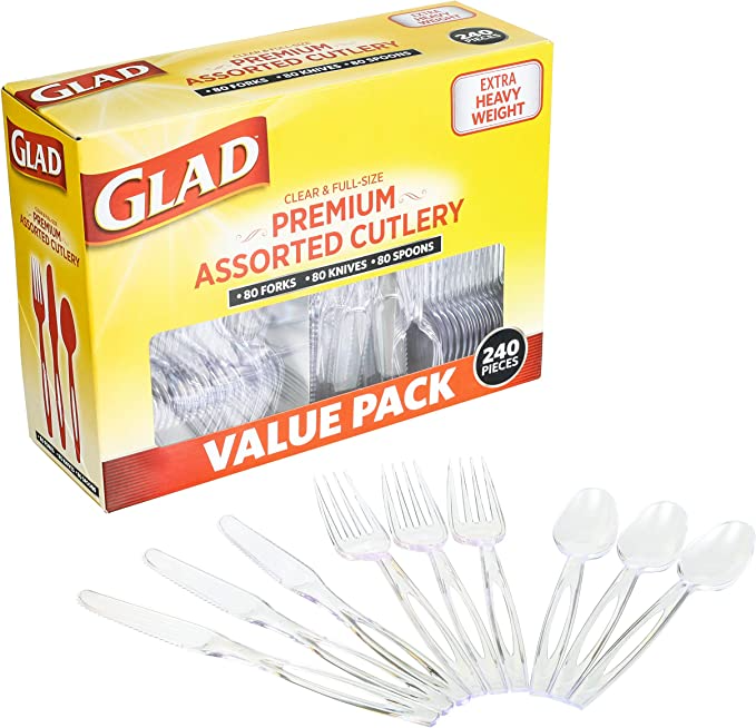 Glad Disposable Plastic Cutlery | Assorted Set, 240pcs