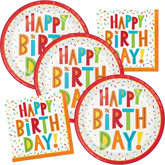 Happy Birthday Plates and Napkins Set | Confetti Theme