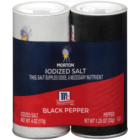 Morton Iodized Salt, 4oz & McCormick Black Pepper, 1.25oz