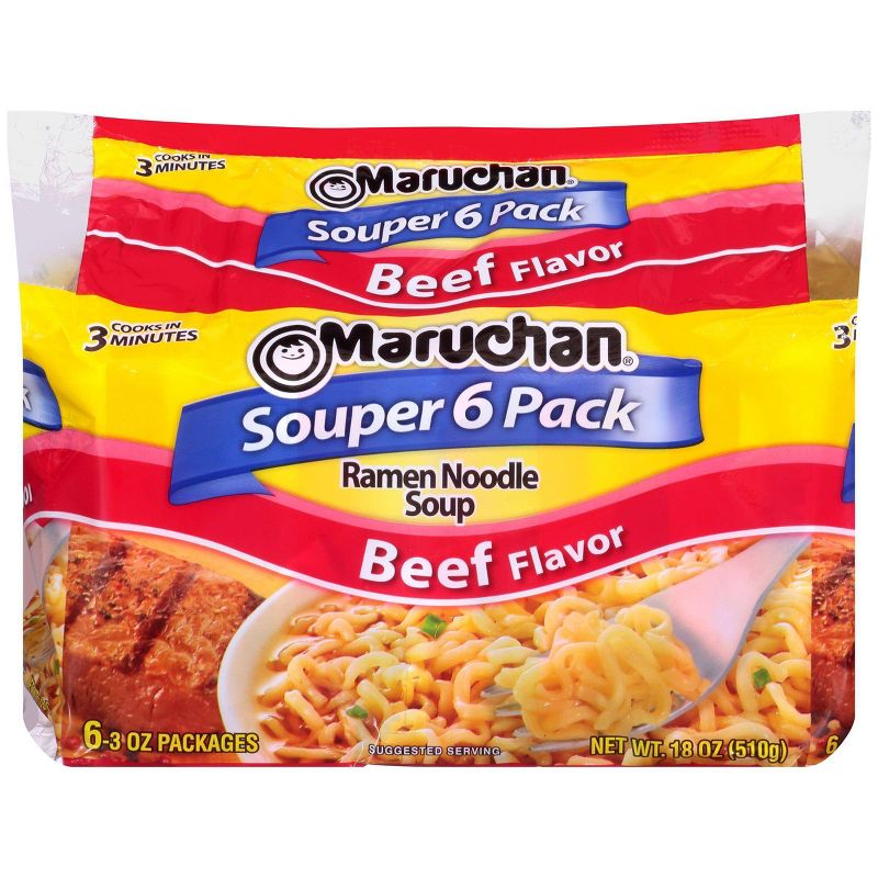 Maruchan Souper 6-Pack Beef Ramen Noodle Soup-18oz/6ct