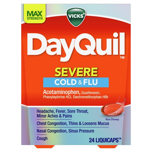 Vicks DayQuil SEVERE Cough, Cold and Flu Relief LiquiCaps, 24 Ct