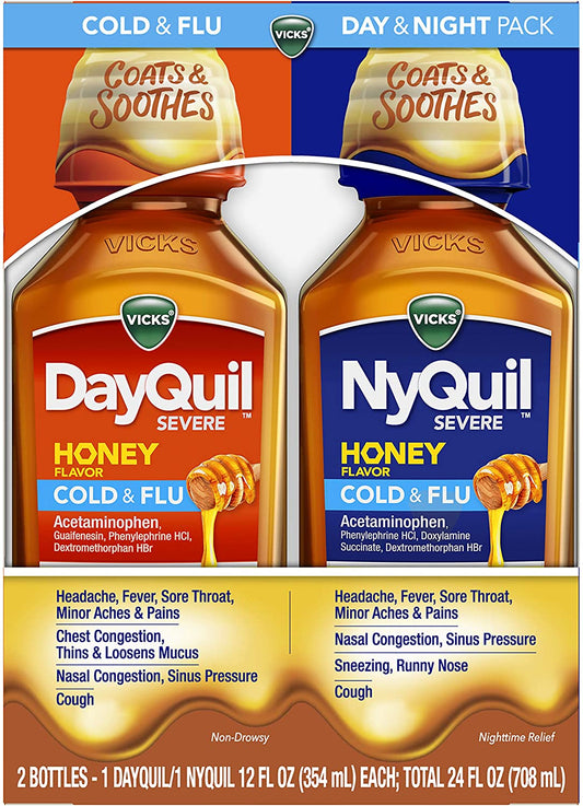 Vicks Day & Night Pack | DayQuil Honey, 12 oz and NyQuil Honey, 12 oz