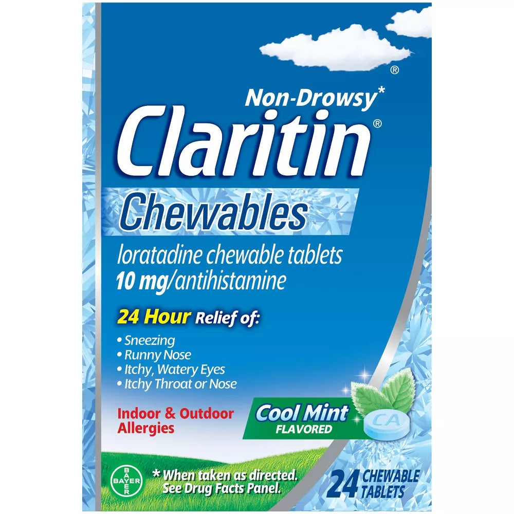 Claritin Allergy Relief 24 Hour Non-Drowsy Loratadine Cool Mint Chewables -24ct