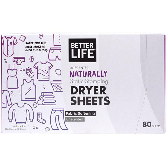 Better Life Dryer Sheet | Unscented 80 Count