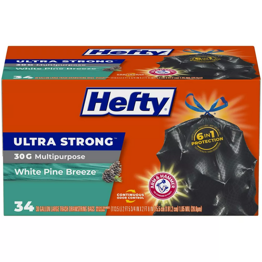 Hefty Ultra Strong White Pine Breeze Large Drawstring Trash Bags 30 Gallon - Black - 34ct
